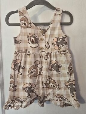 Disney Baby Girls Beige Plaid Bambi Romper 12m